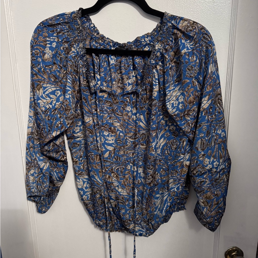 Karma Highway’s one Size Fits All Floral Blue and Brown Women's Blouse